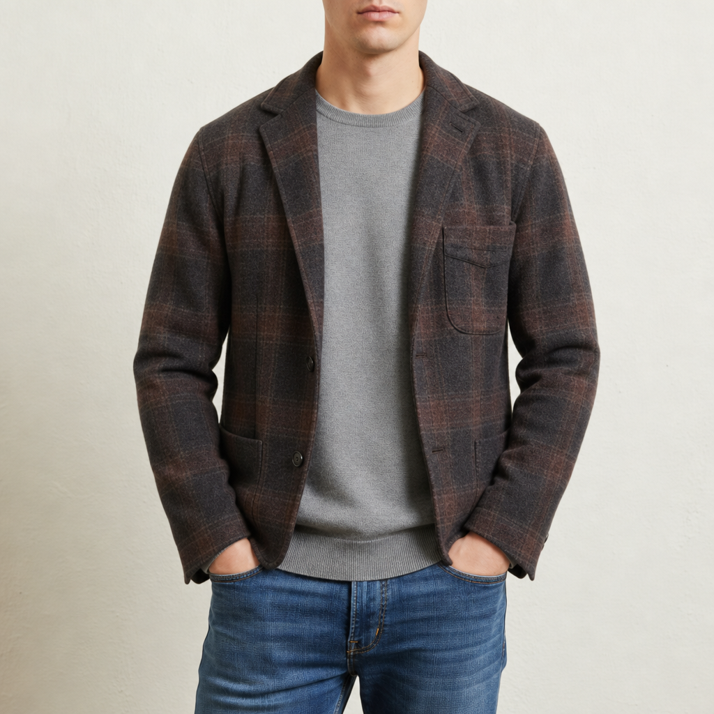 Plaid Blazer Cotton Blend Relaxed Fit – Marlowe