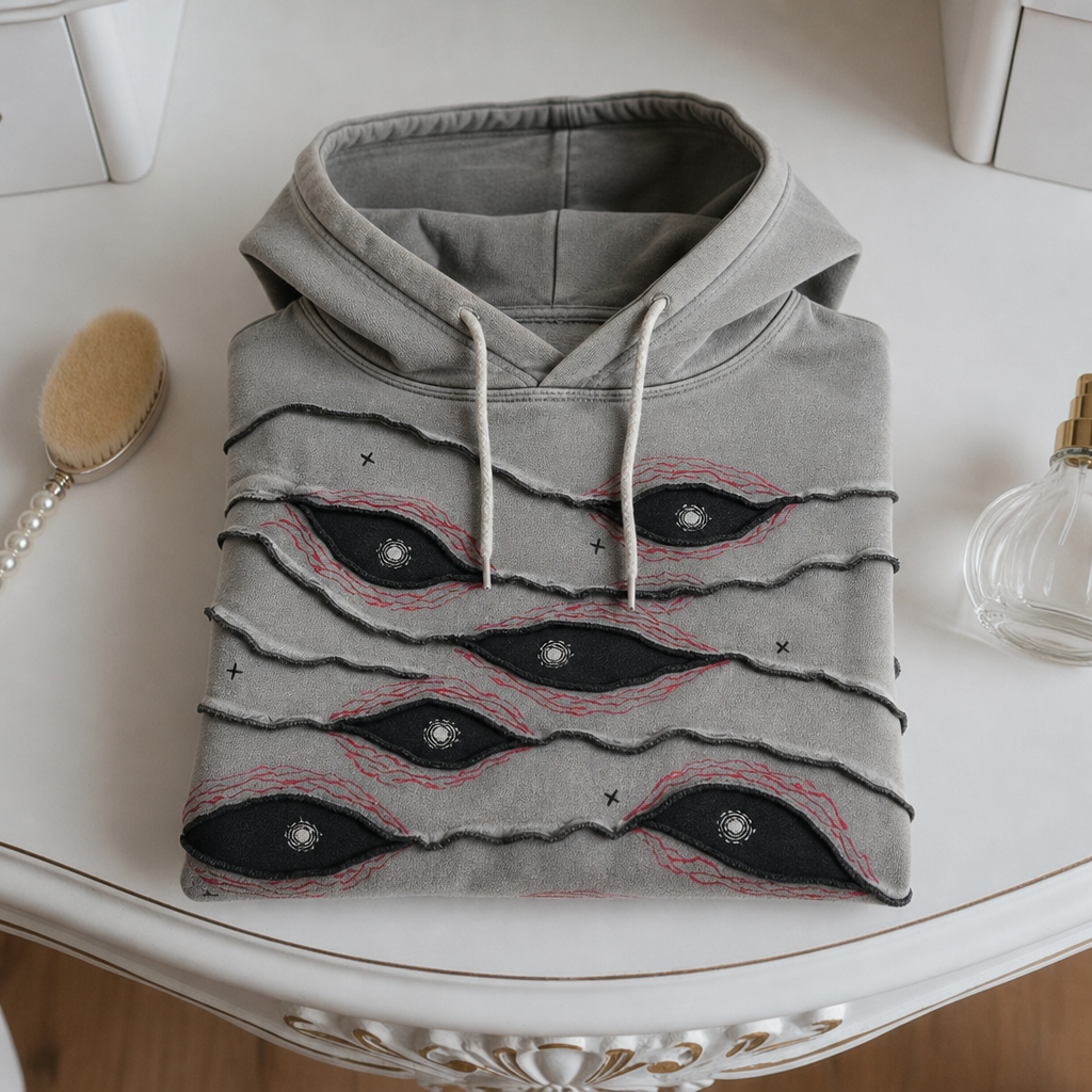 Cotton Blend Eye Patchwork Hoodie Refined Knit – Arlo