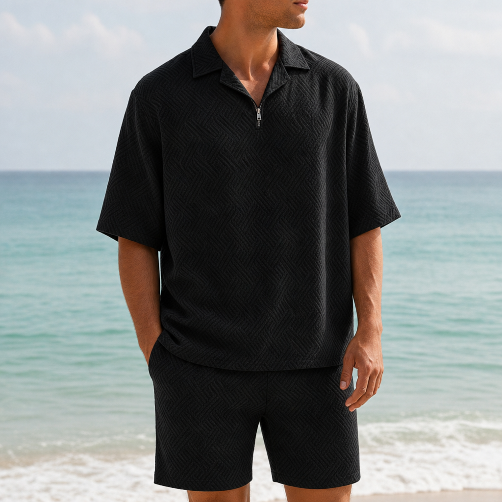 Men's Textured Cotton Piqué Polo Short Set – Marlowe