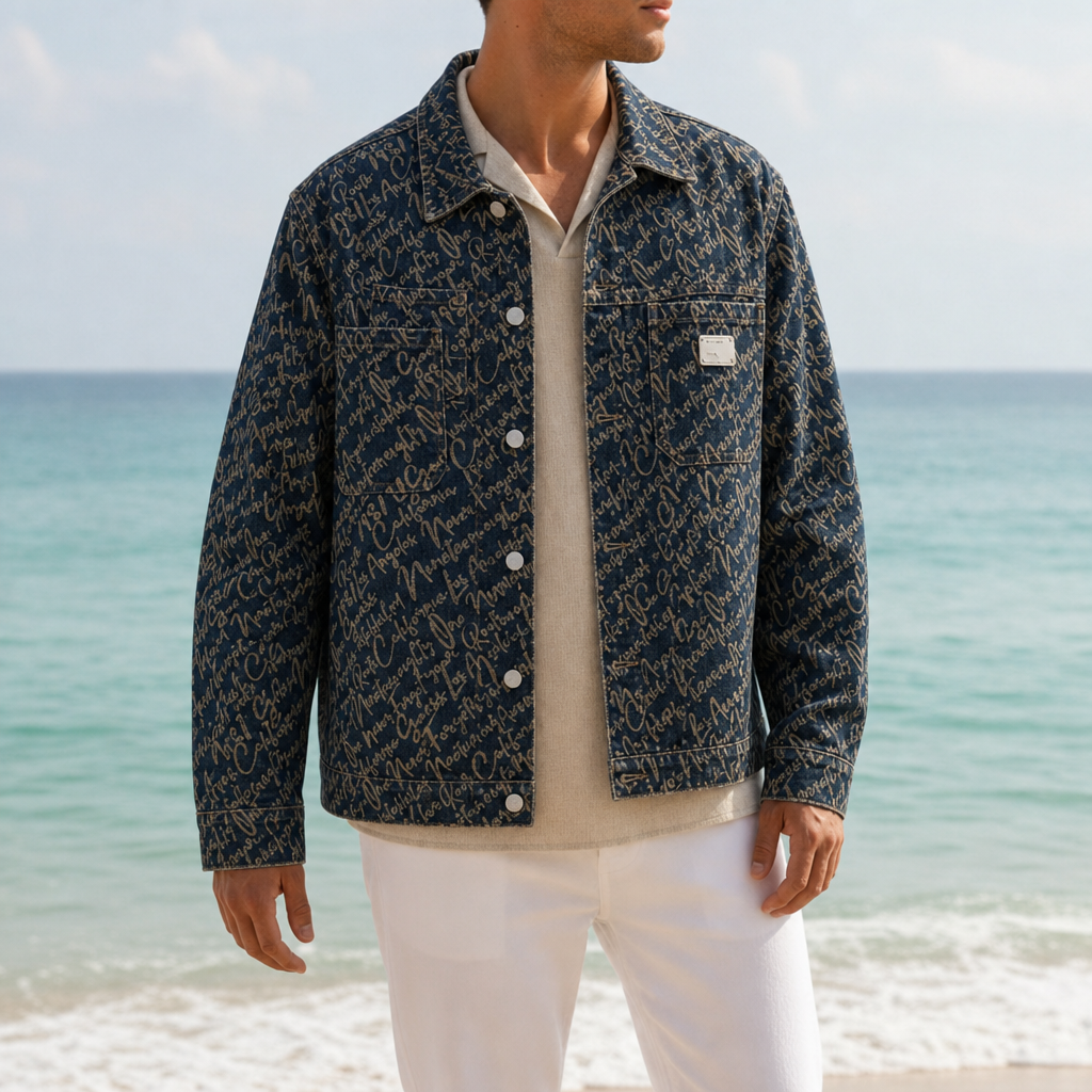 Skiathos Script Print Denim Jacket