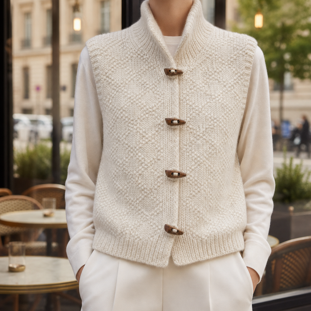 Women's Chunky Knit Toggle Vest Wool Blend Layering – Elara