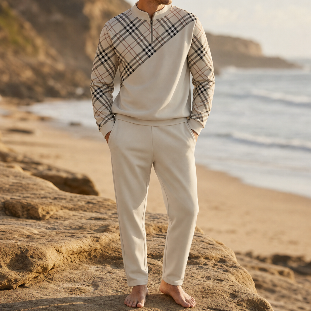 Women's Plaid Zip Tracksuit Set With Cotton Blend Knit – Mirelle