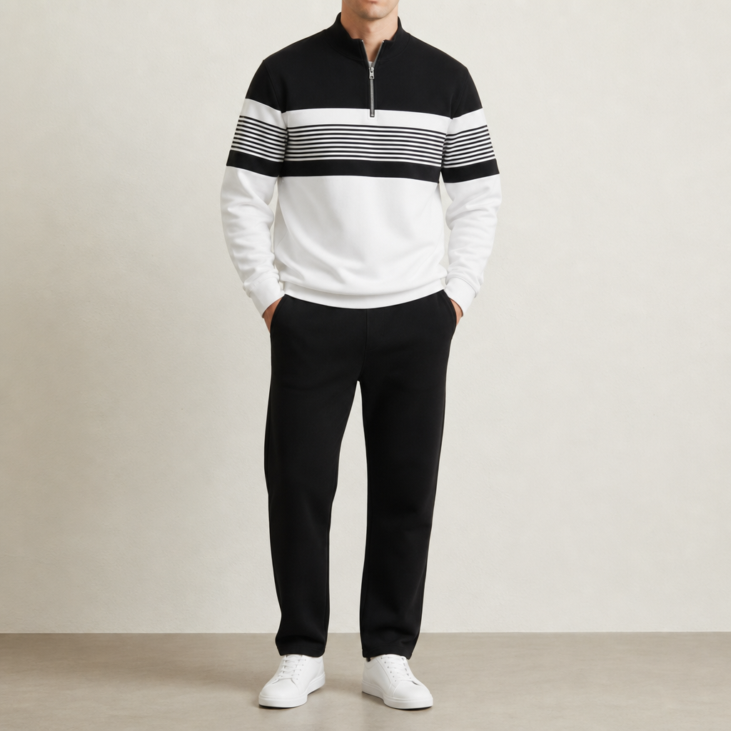 Women's Striped Quarter-Zip Knit Set with Coordinated Bottoms – Marlowe