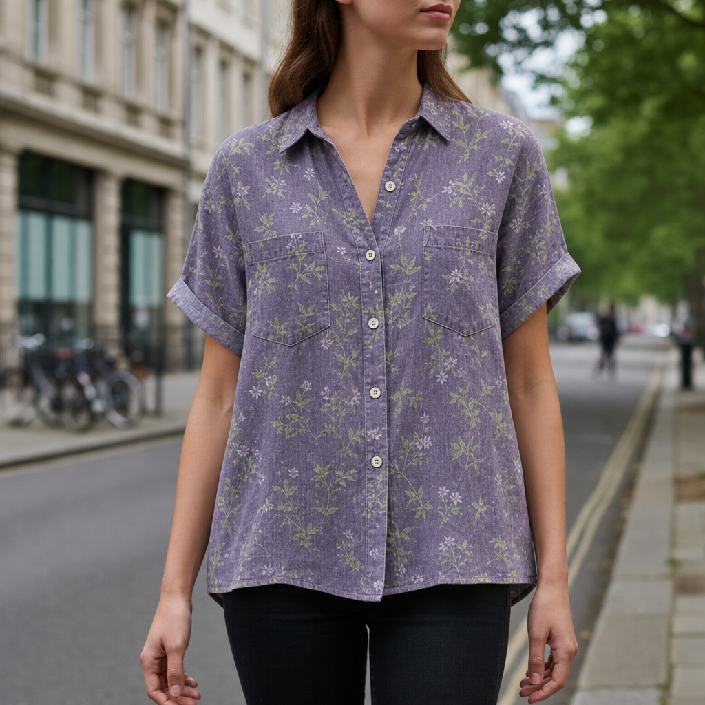 Women's Floral Blouse Lightweight Cotton Blend Relaxed Fit – Maribel