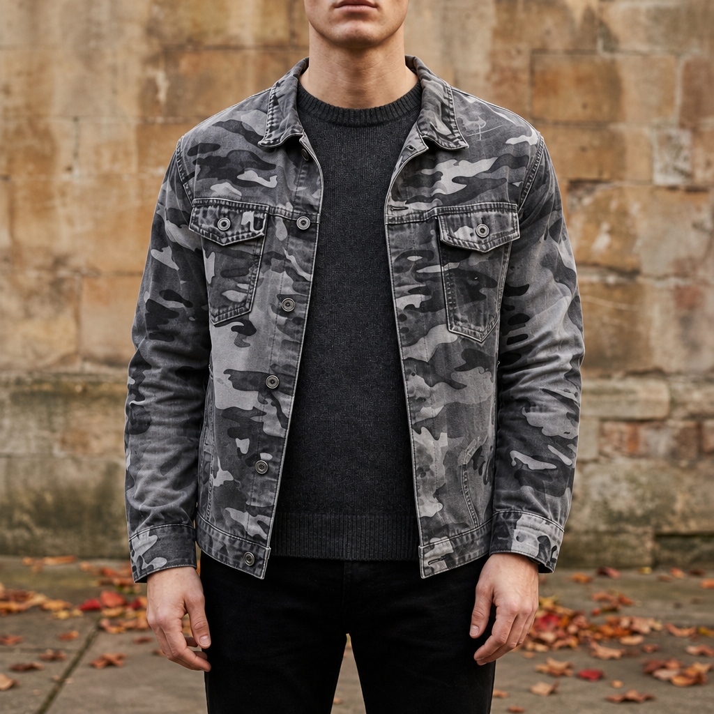 Men's Camouflage Cotton Canvas Jacket with Lapel Collar – Rowan