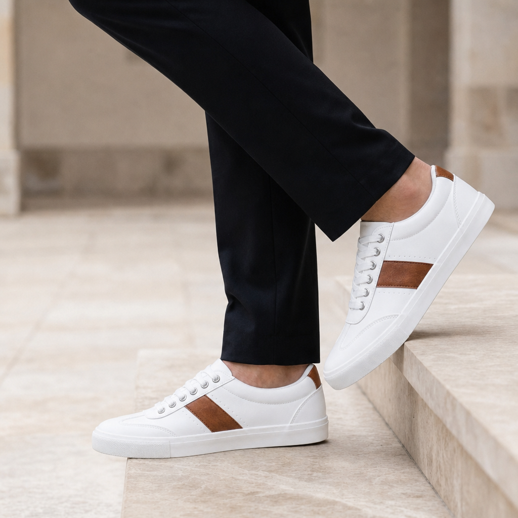 White Faux Leather Sneakers With Memory Foam And Wide Toe Box – Siena