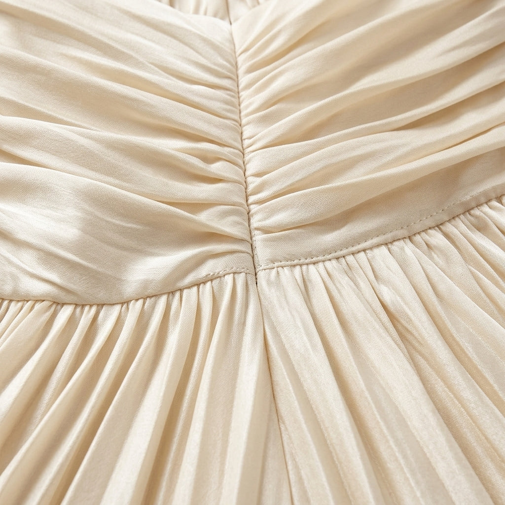 Women's Pleated Dress Lapel Collar High Waist Cotton Blend – Emilia