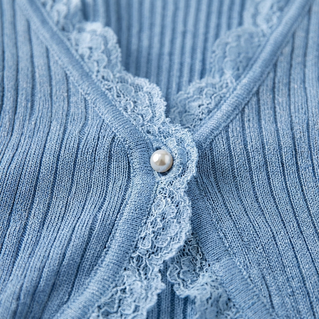 Women's Lace Trim Cotton Blend Cardigan V-Neck Button Front – Elara