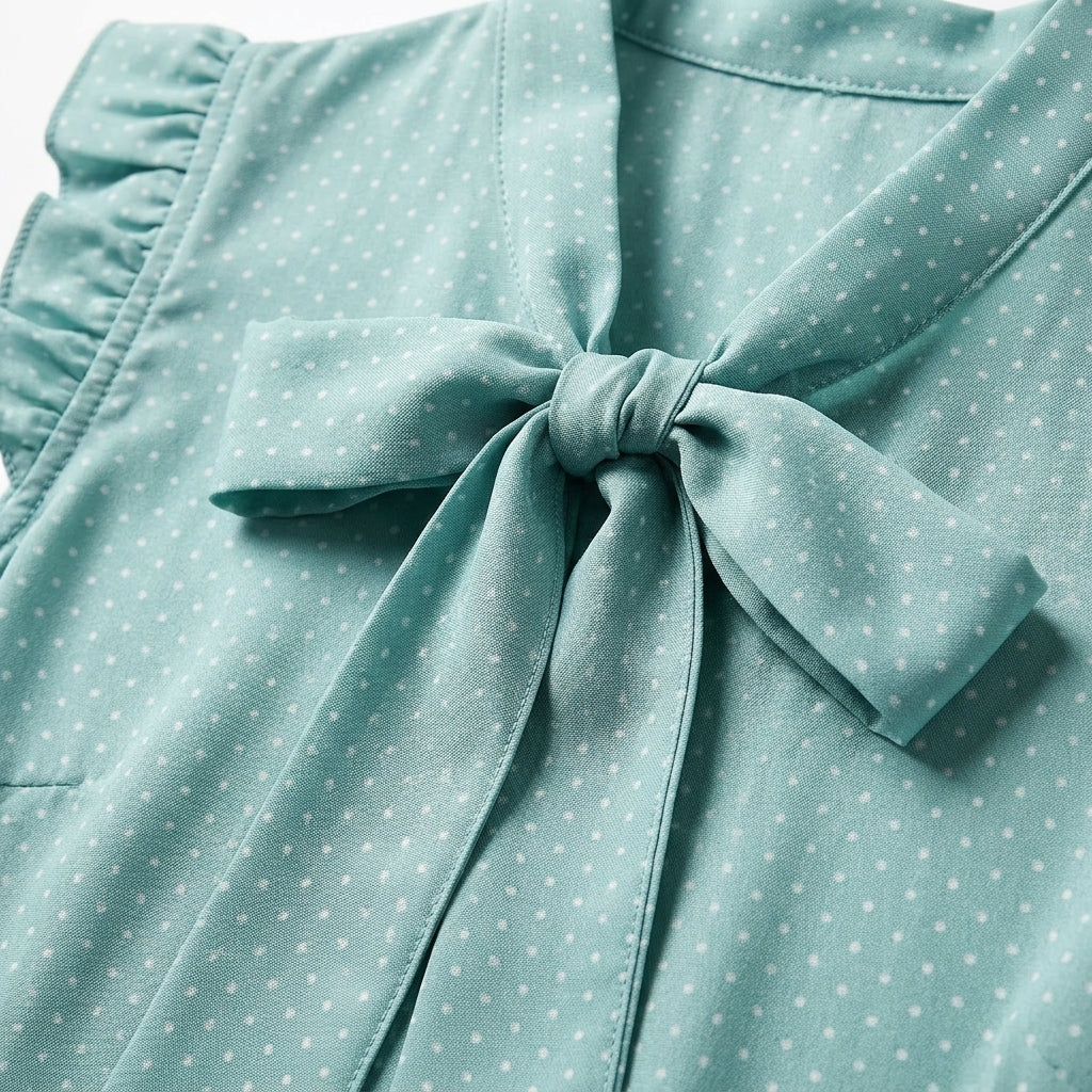 Women's Cotton Blend Sleeveless Ruffle Blouse with Bow – Celeste