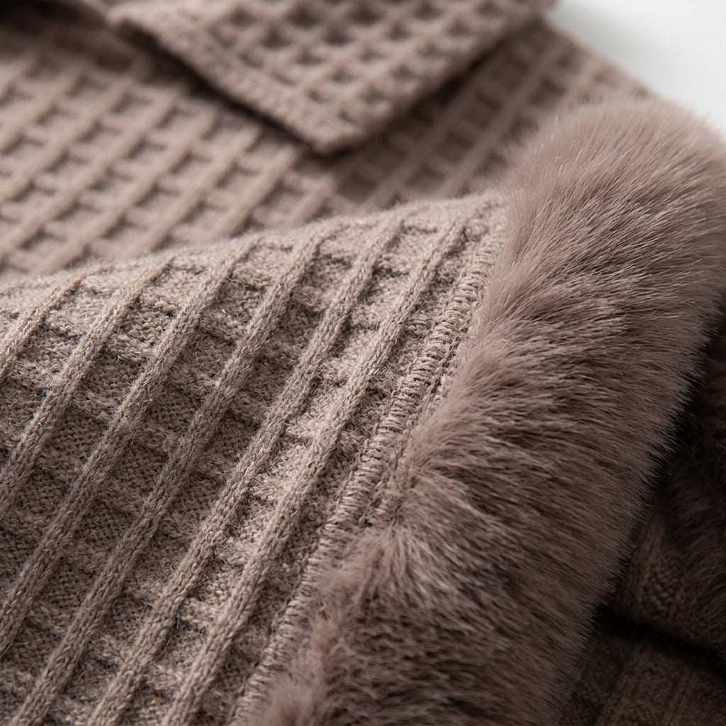 Women's Knit Poncho Oversized Cotton Blend Faux Fur Trim – Marlowe