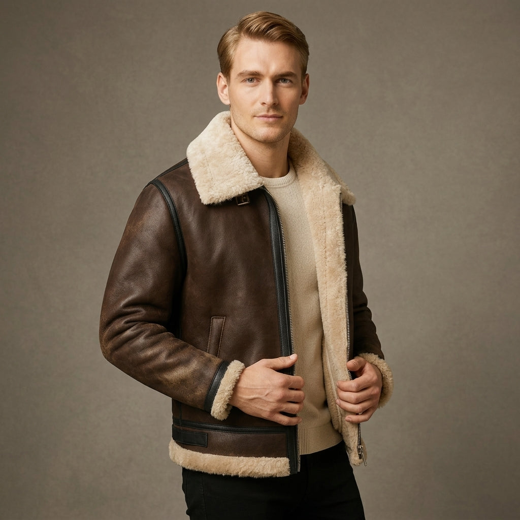 Leather Aviator Jacket Classic Casual Style – Alessia