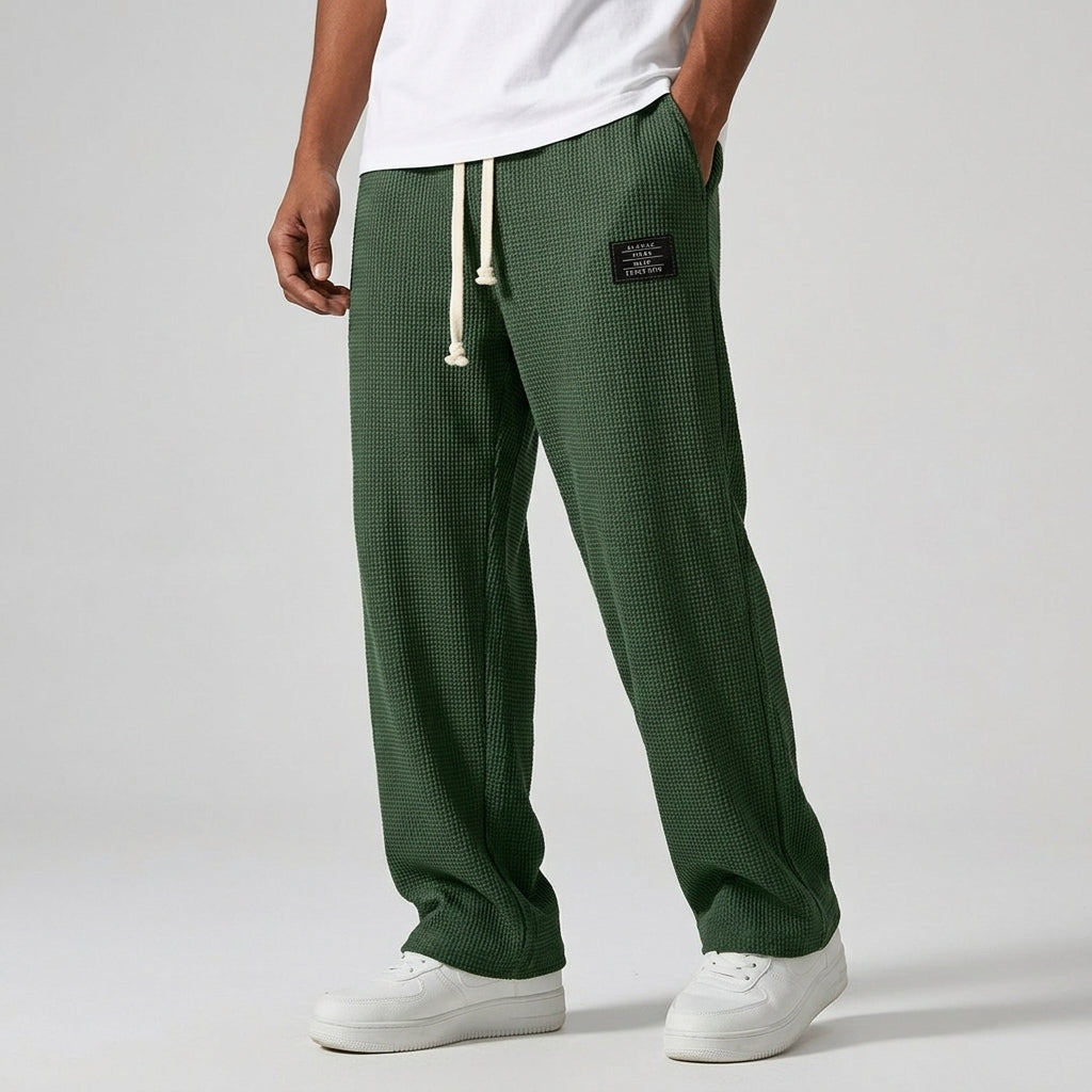 Wide Leg Trousers Waffle Cotton Blend Drawstring Fit – Marlowe