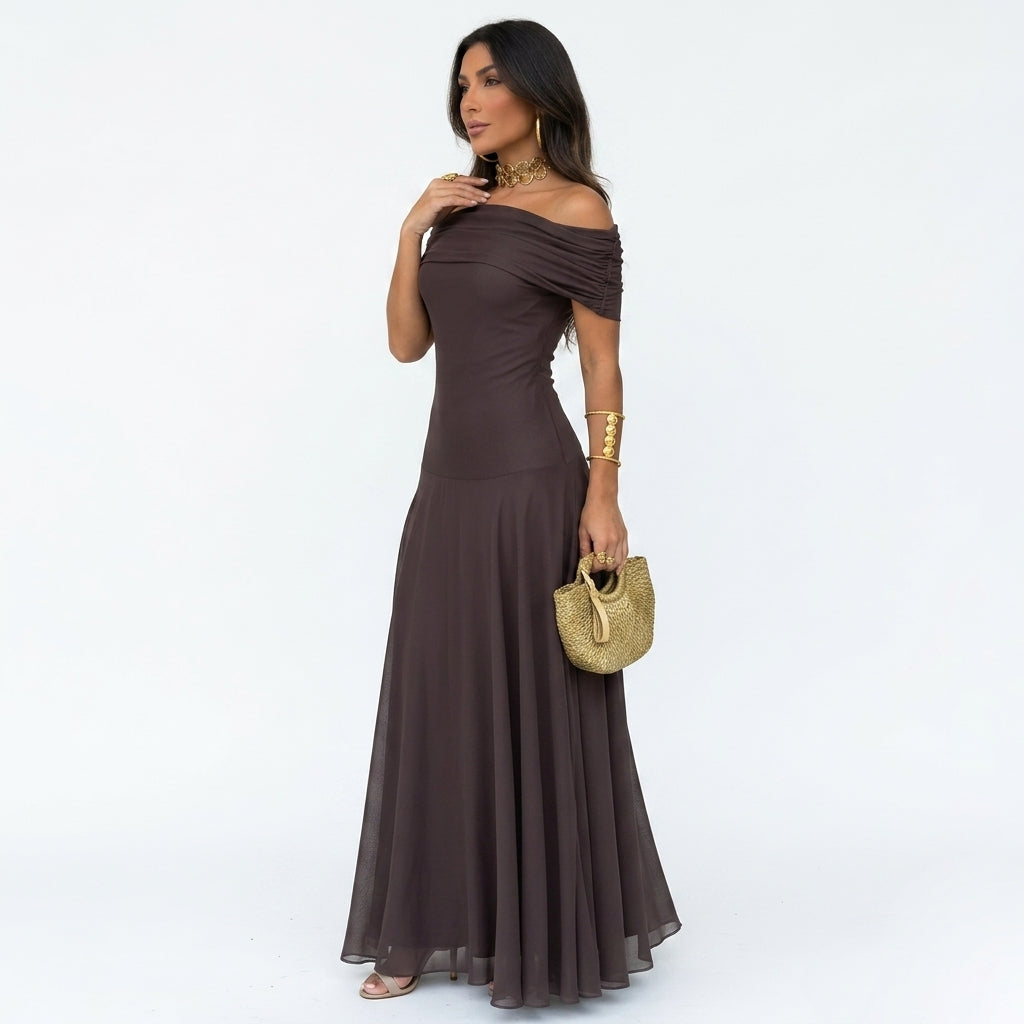 Women's Chiffon Maxi Dress Off Shoulder Evening Wear – Elara