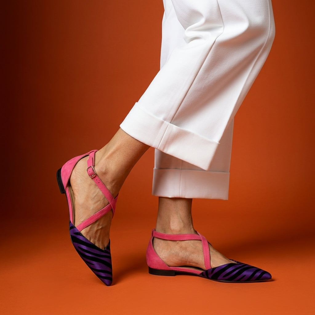 Women's Pointed Leather Cross-Strap Flats – Marielle