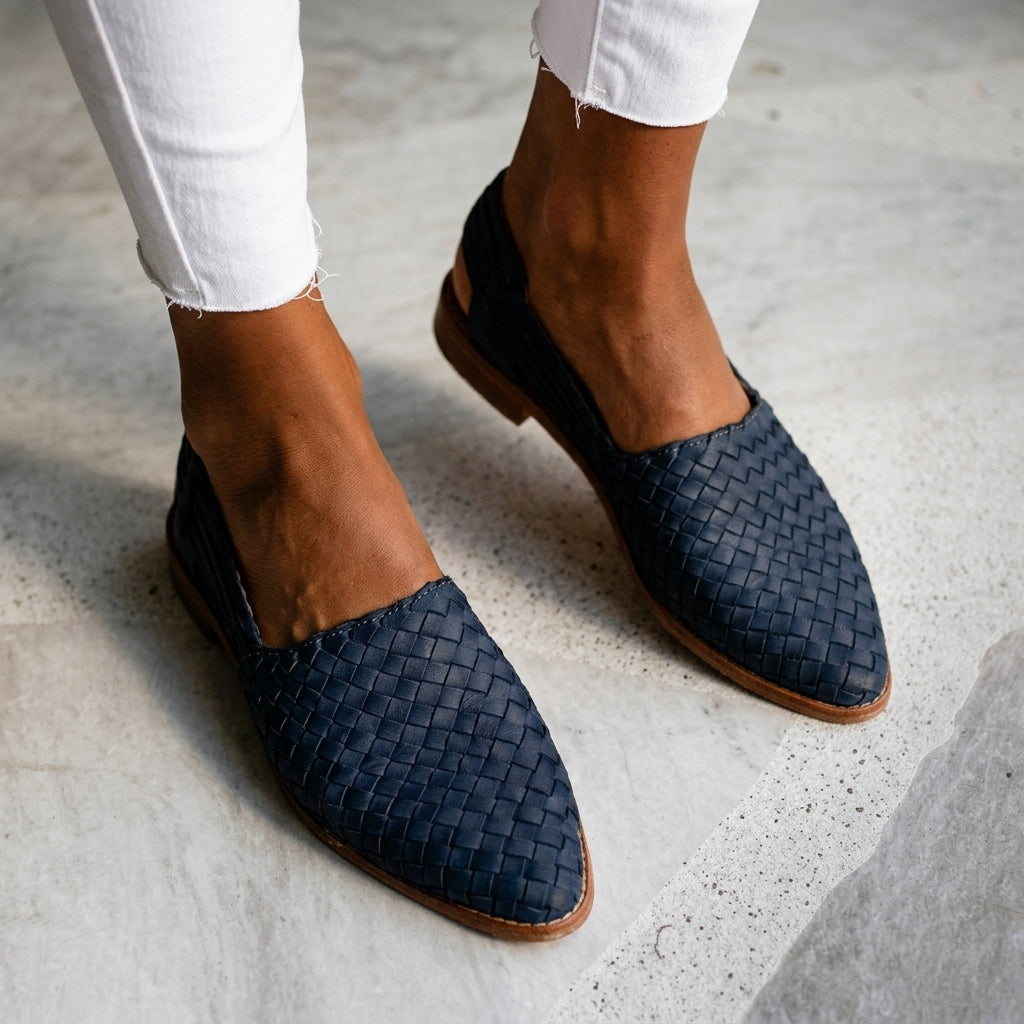 Women's Woven Leather Slingback Loafers Closed Toe – Marielle