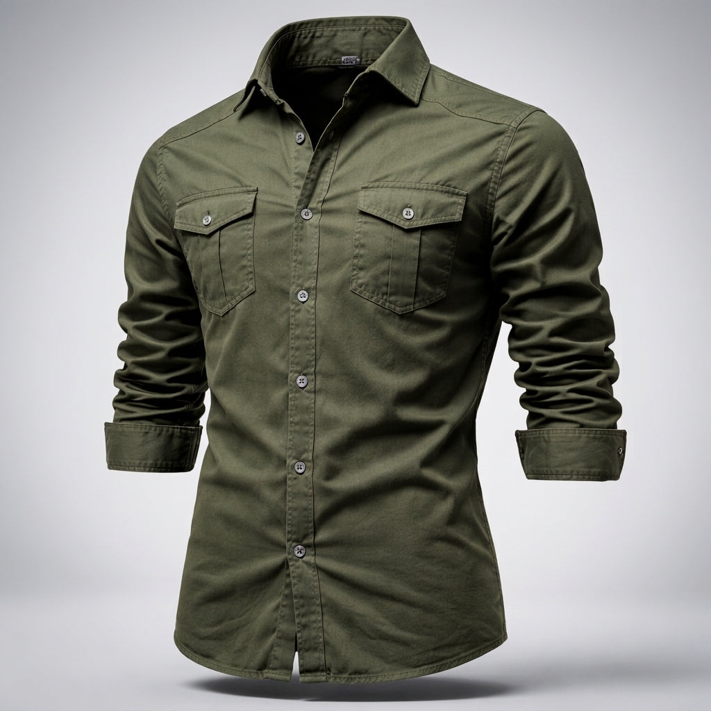 Cotton Blend Button-Down Utility Shirt Long Sleeve – Maren