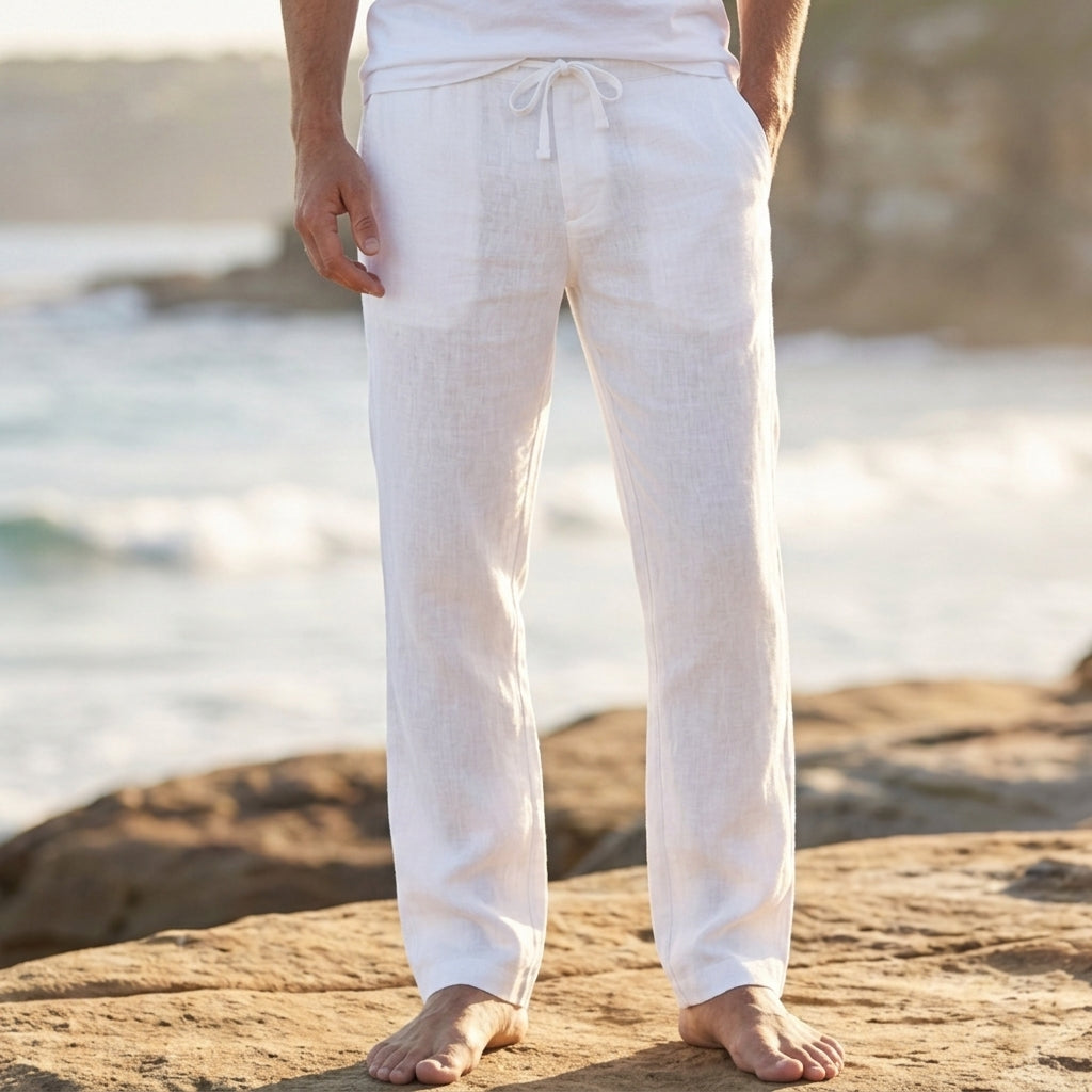 Women’s Linen Blend Trousers Relaxed Fit Dijon – Marlowe
