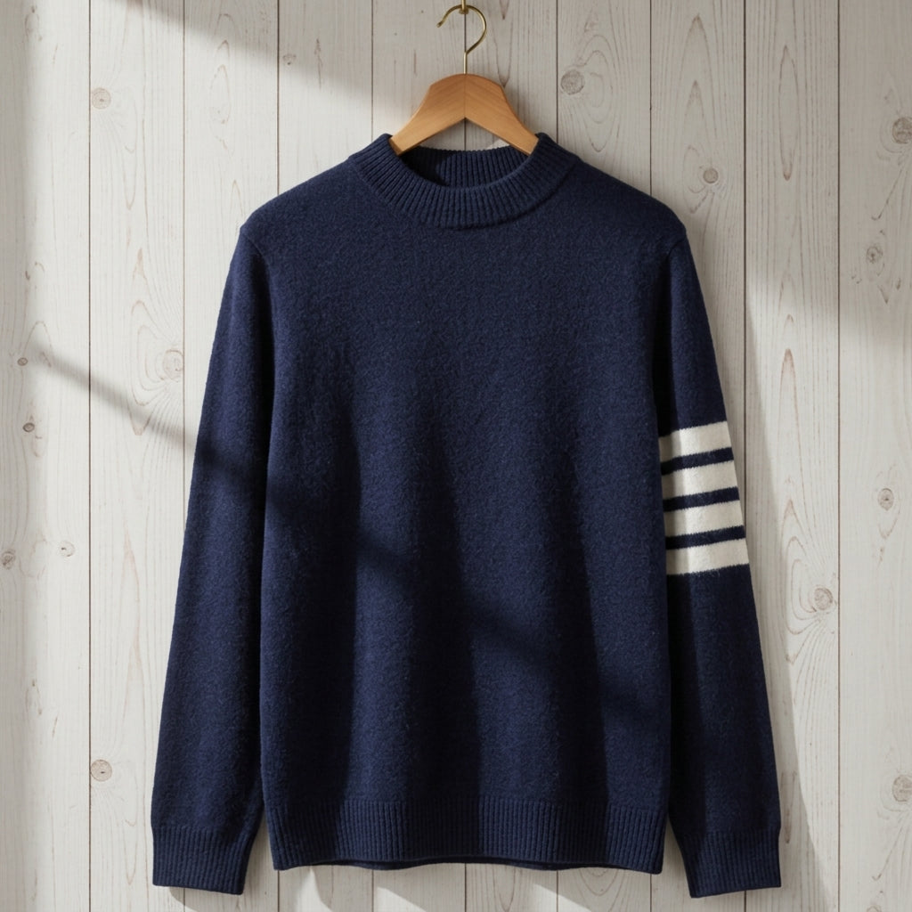 Women's Stripe-Sleeve Knit Sweater Cashmere Feel Crew Neck – Marlowe