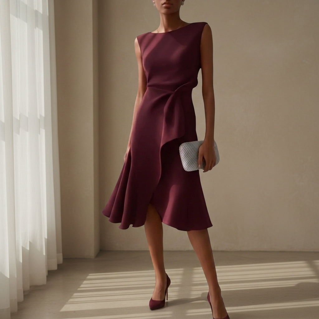 Women's Asymmetric Midi Dress Draped Sleeveless Style – Celeste