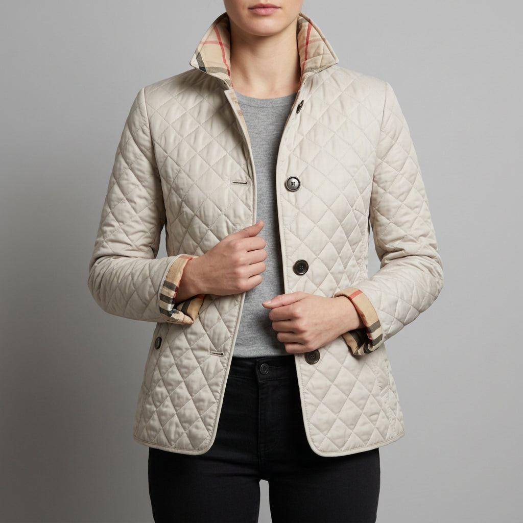 Quilted Jacket for Women Diamond Stitch Slim Fit Polyester – Elara
