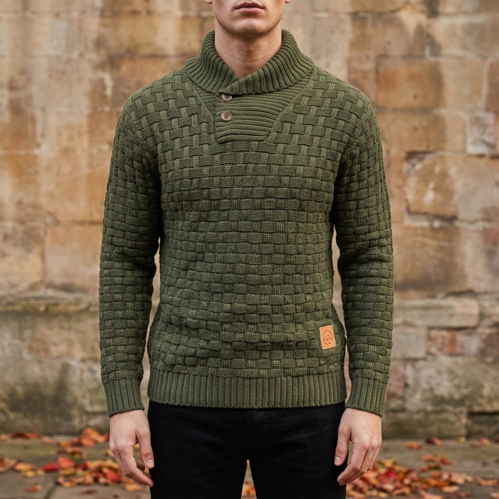 Men's Knit Sweater Shawl Collar Basket Weave Relaxed Fit – Alden