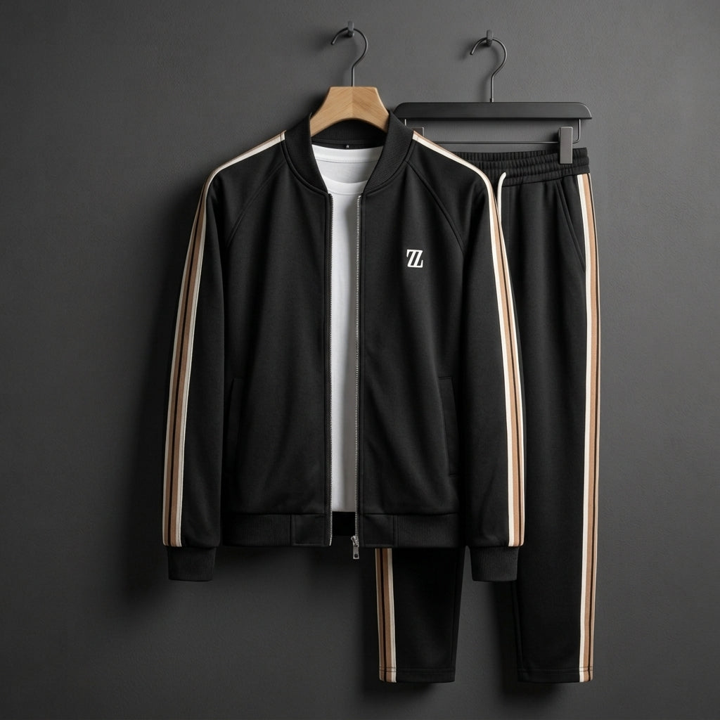 Sienna Stripe-Panel Zip Tracksuit Set
