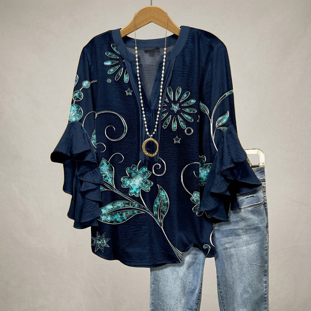 Floral Ruffle Blouse for Women Lightweight Relaxed Fit – Marielle