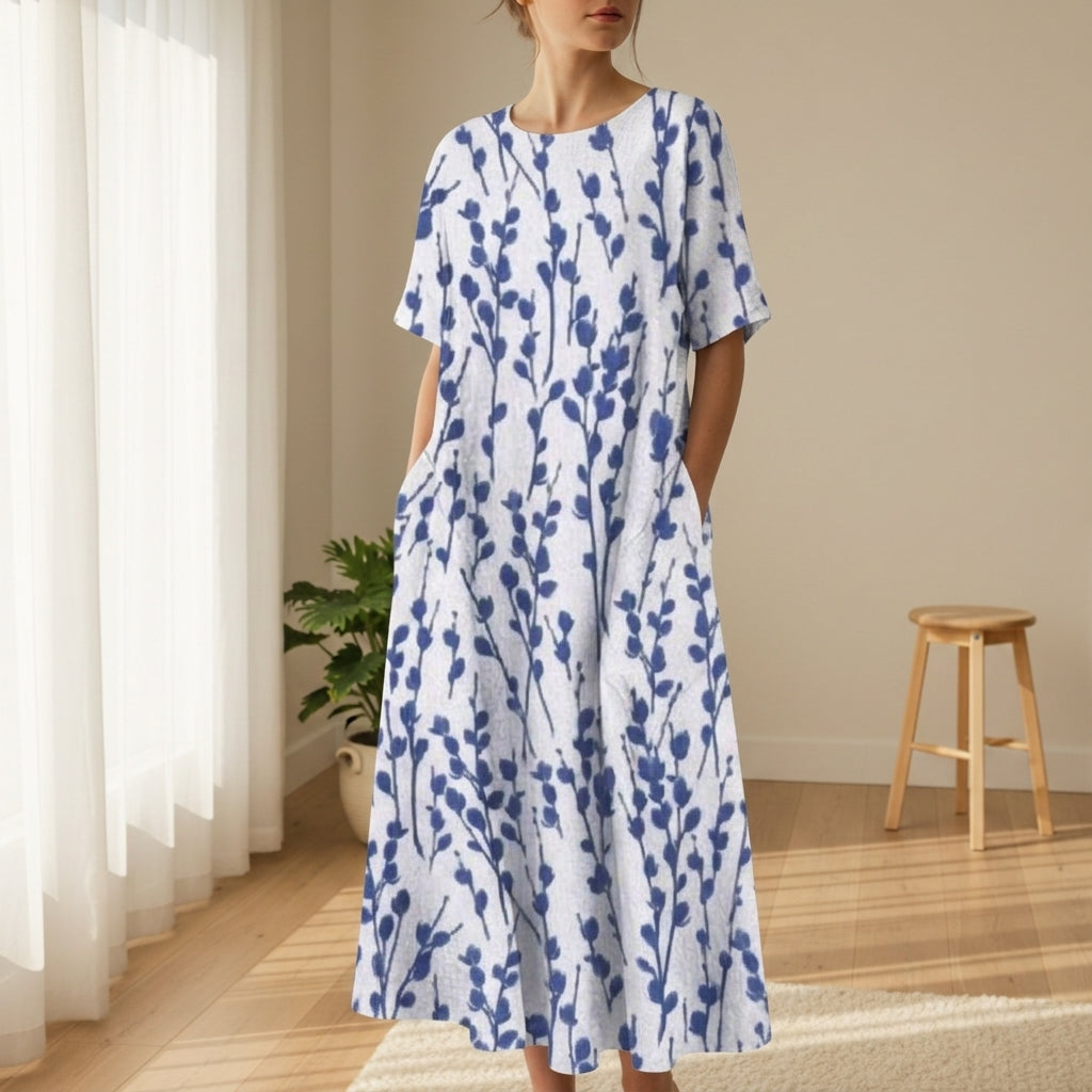 Women's Midi Dress Crew Neck Half Sleeve Elegant – Elara