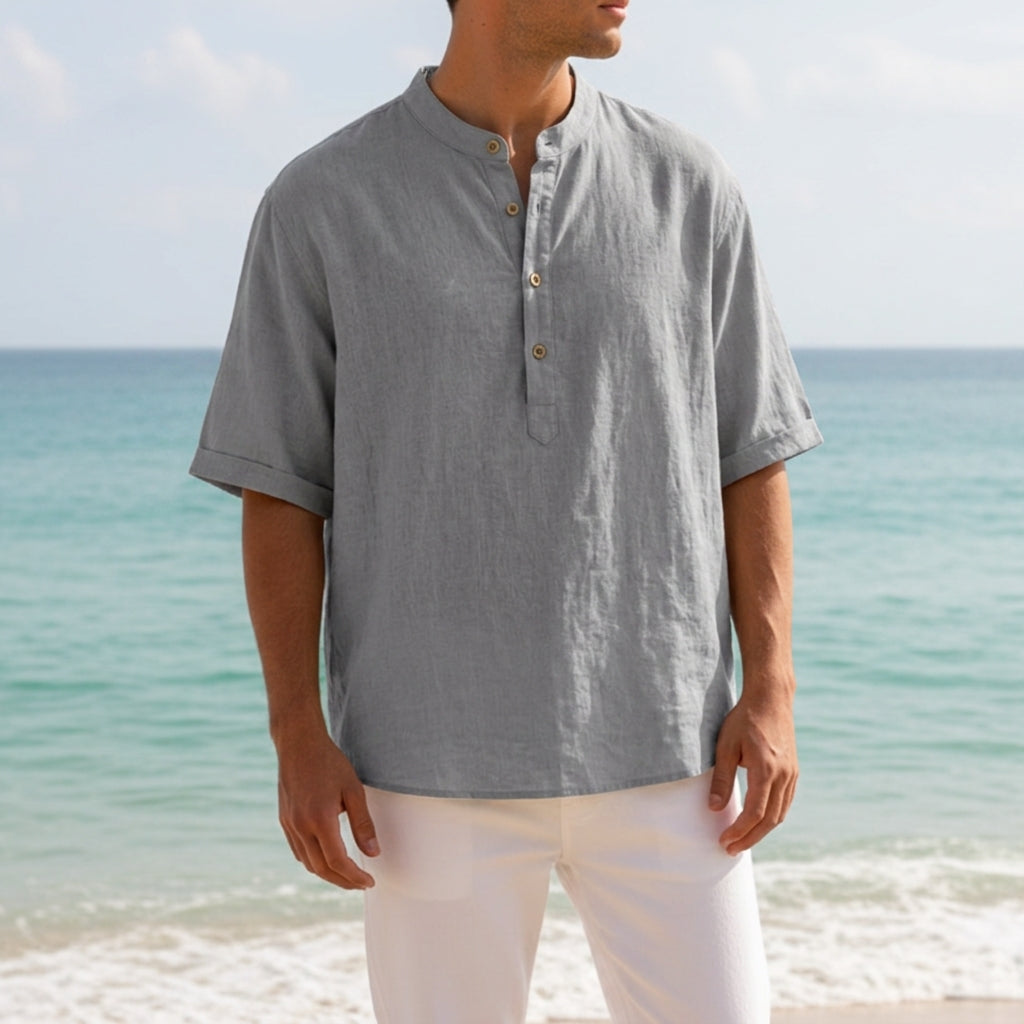 Linen Grandad Shirt Relaxed Fit Natural Texture – Matteo