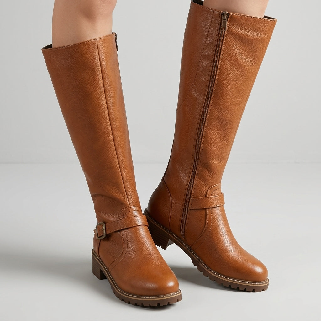 Orthopedic Buckle Leather Boots for Women Faux Leather – Alina