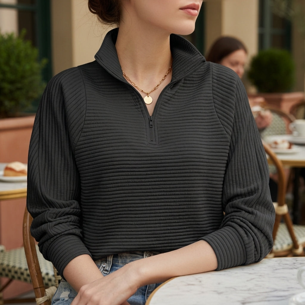 Women's Half-Zip Funnel Neck Sweater Ribbed Trim – Camille