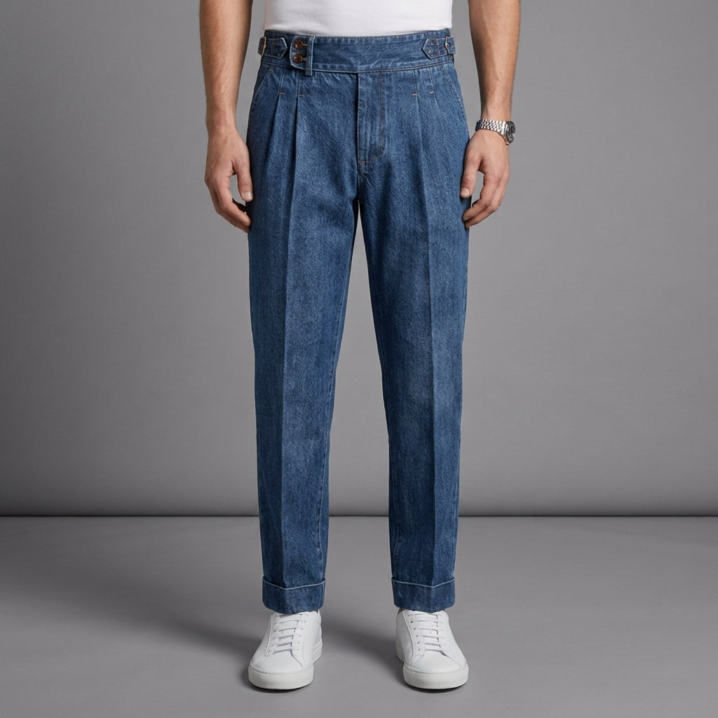 Pleated Straight Fit Cotton Blend Trousers for Men – Matteo