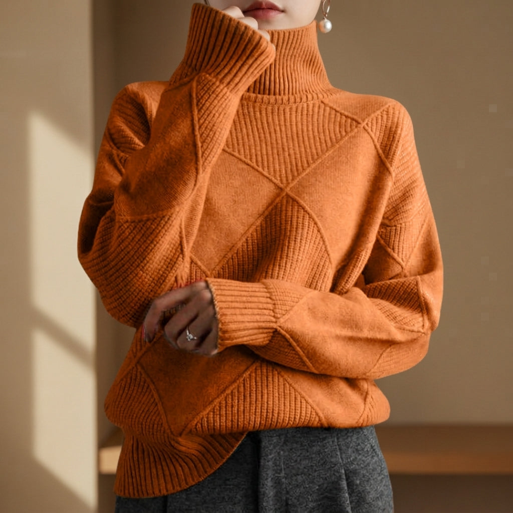 Women's Knit Turtleneck Sweater Geometric Style – Elara