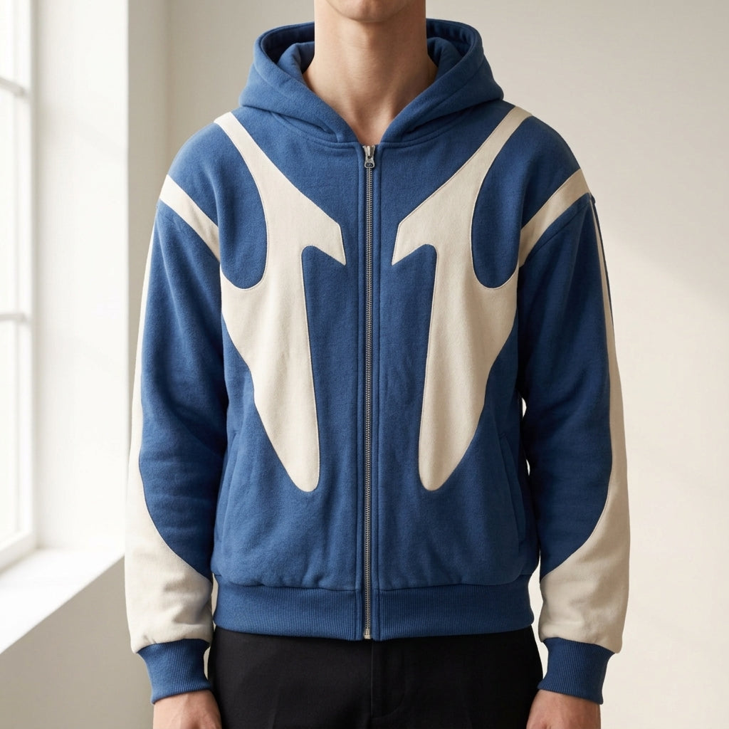 Zip Hoodie Cotton Blend Abstract Graphic Minimalist Style – Marlowe