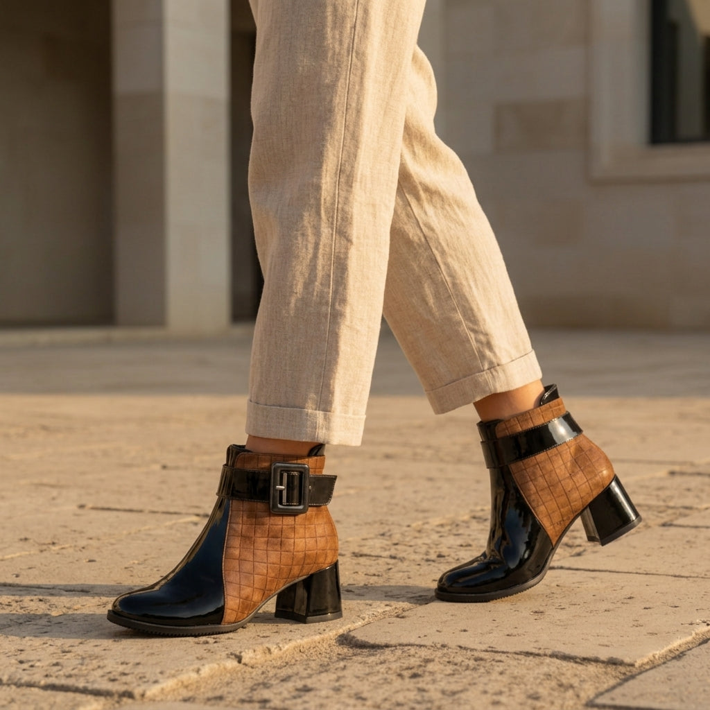 Women’s Patent Leather Ankle Boots in Faux Leather – Celeste