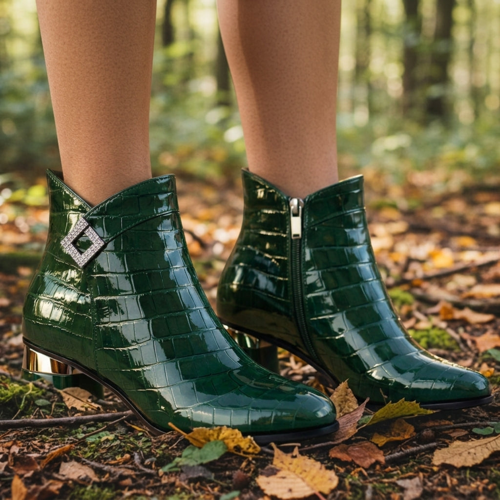 Women’s Faux Leather Croc Embossed Ankle Boots – Marlowe