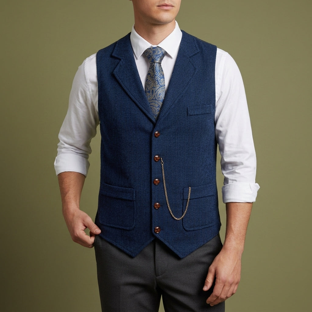 Men's Herringbone Wool Blend Tailored Waistcoat – Marlowe