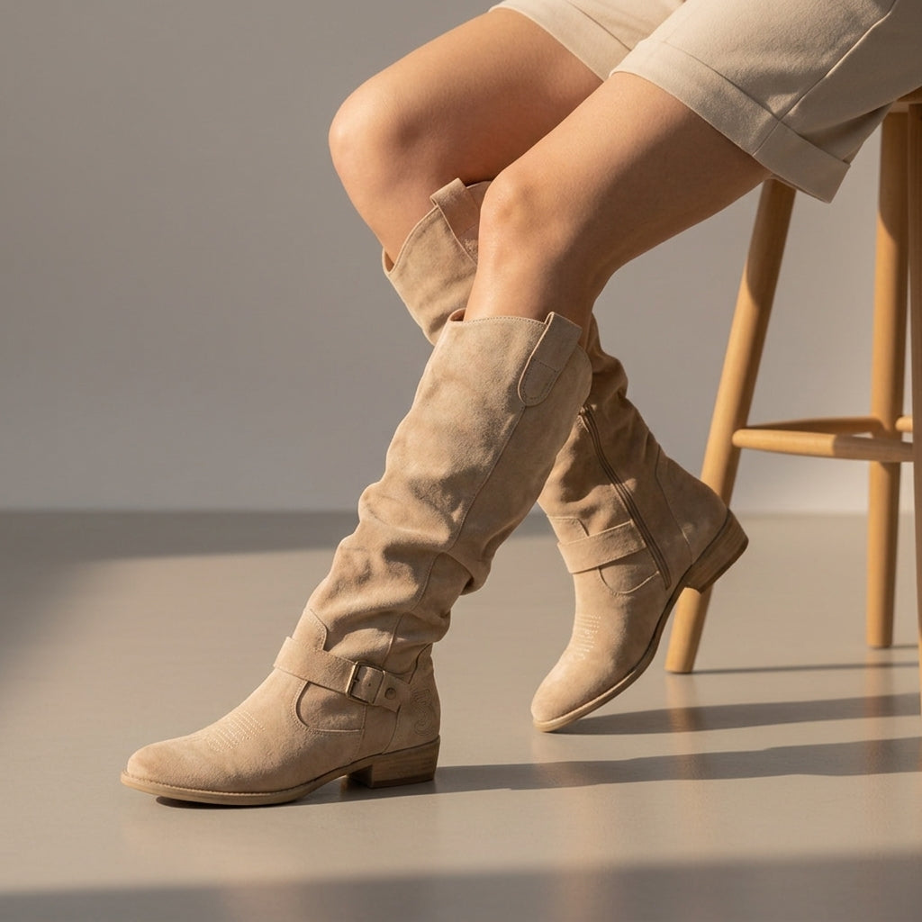Knee High Suede Style Boots Faux Leather Slouch Fit – Marlowe