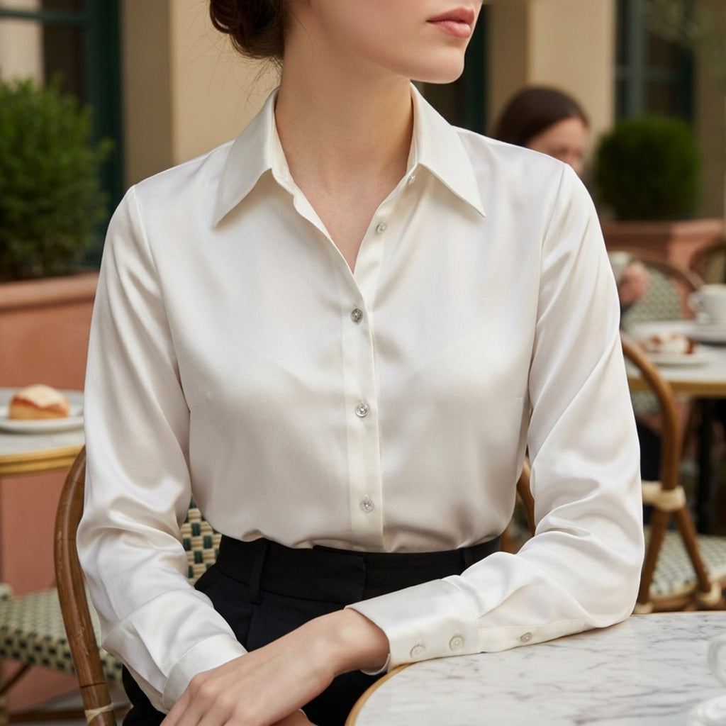 Women's Satin Long Sleeve Blouse Polished Fluid Drape – Celeste