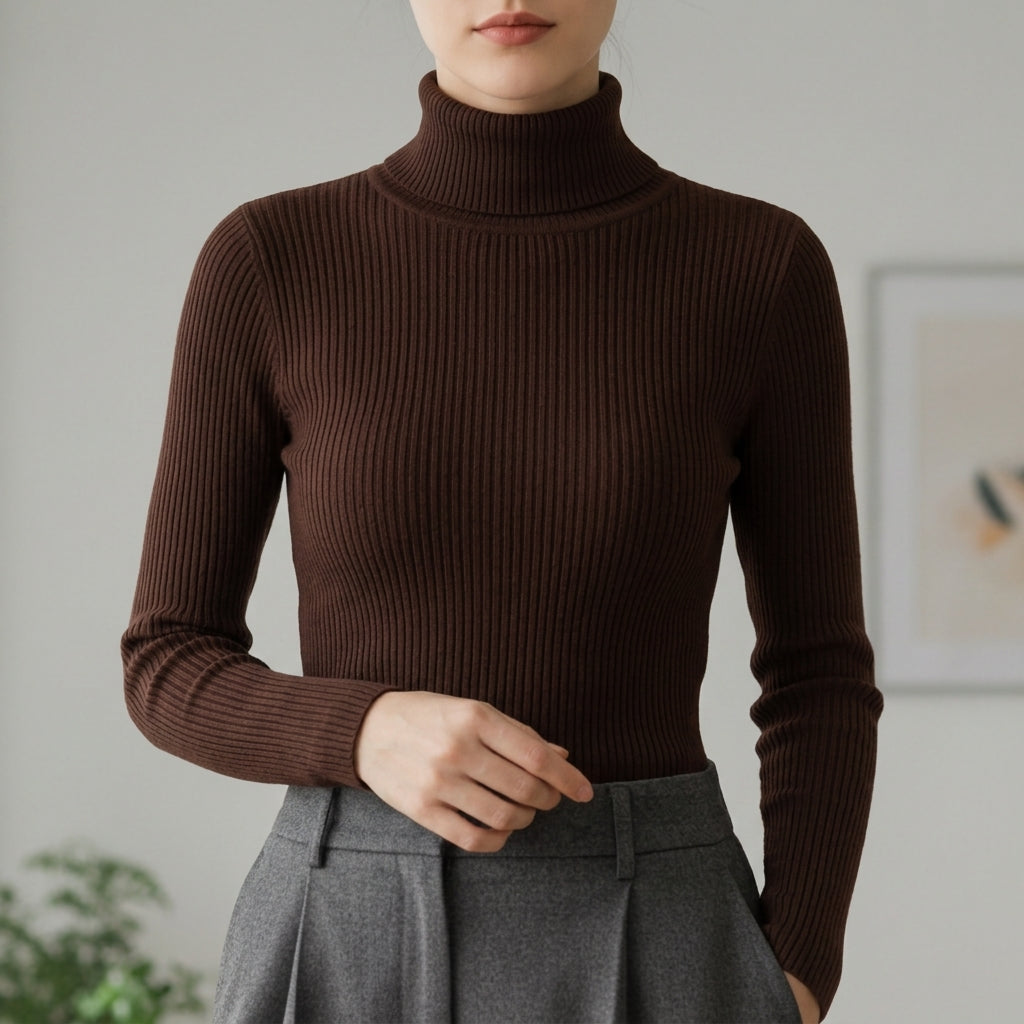 Women's Ribbed Turtleneck Sweater Slim Fit – Marlowe