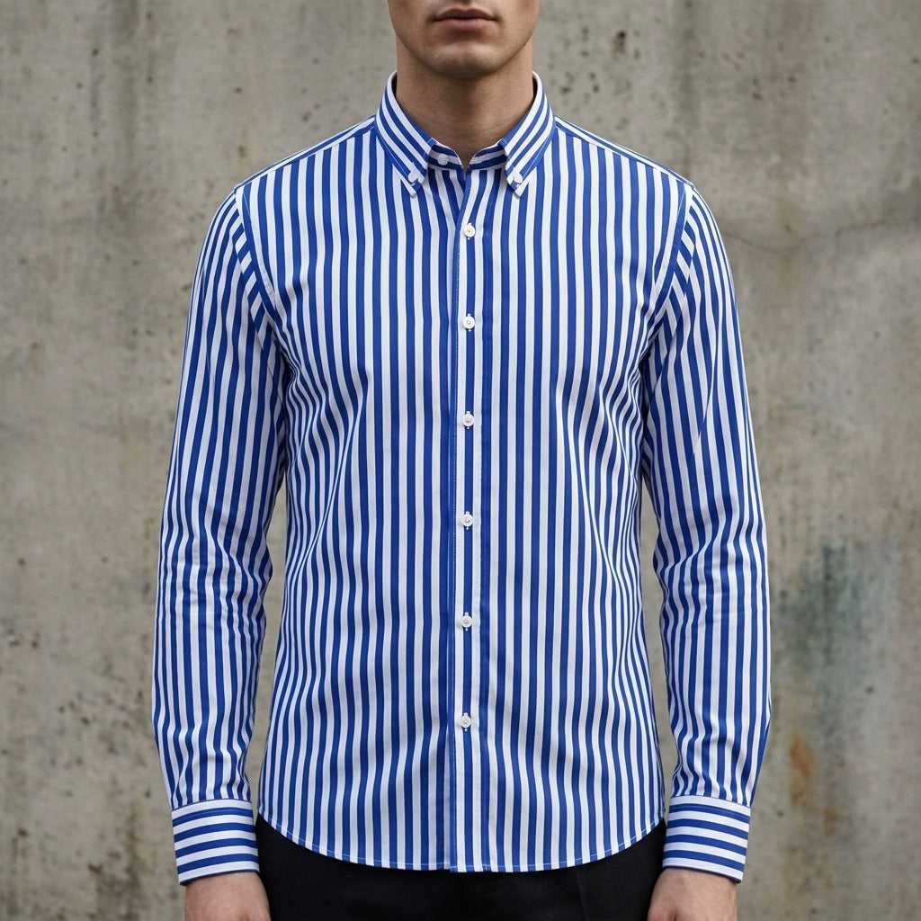 Striped Button-Up Shirt Cotton Blend Long Sleeve – Maren