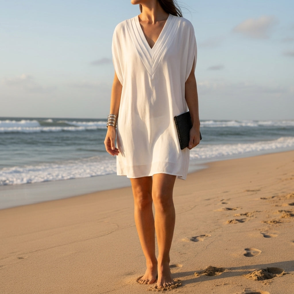 Women's V-Neck Batwing Cotton Blend Dress Tummy Covering – Elara