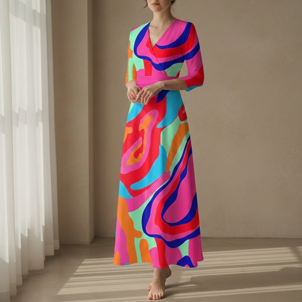 Women's Wrap Maxi Dress Lightweight Printed Elegant – Marlowe
