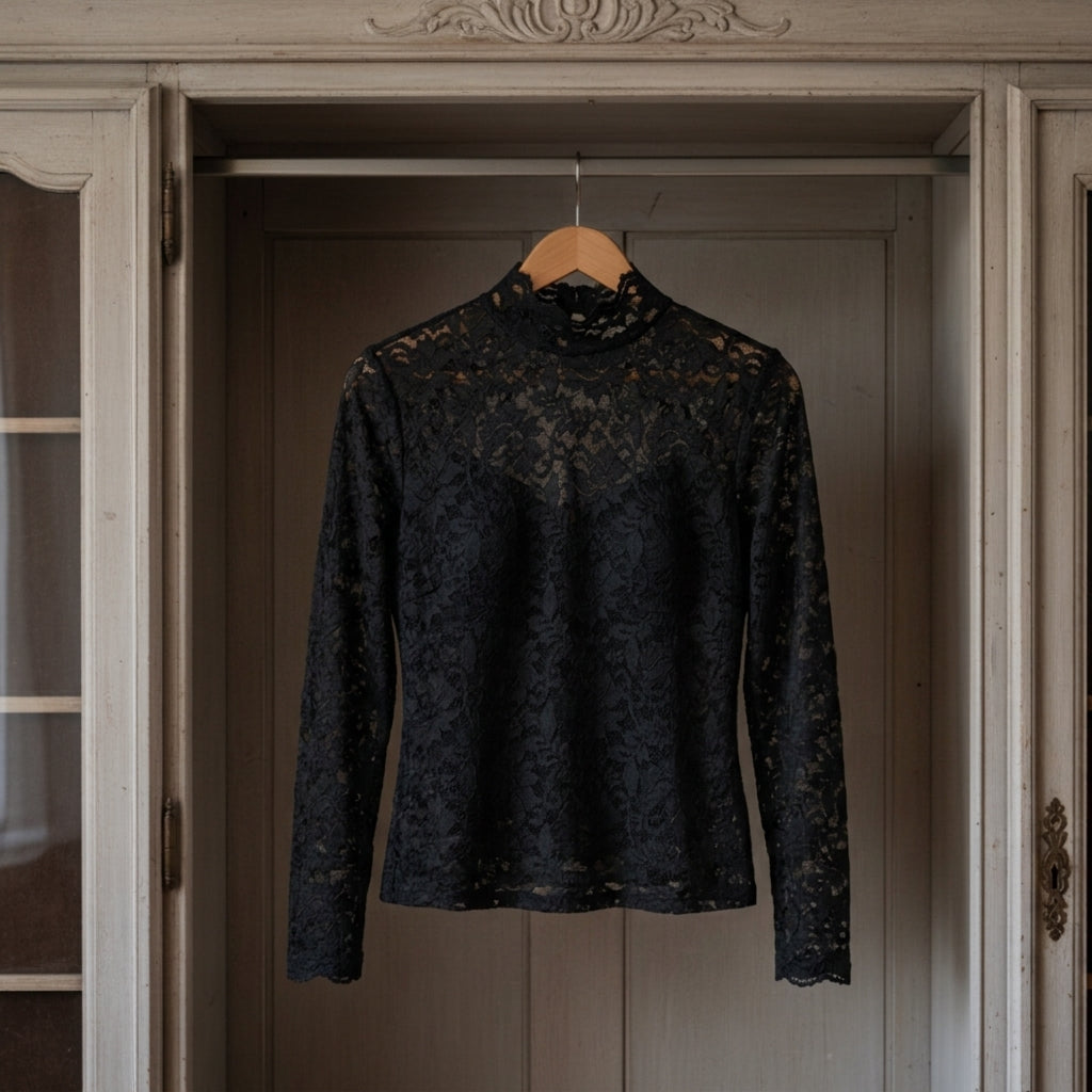Women's Floral Lace High-Neck Blouse Elegant Fit – Elara