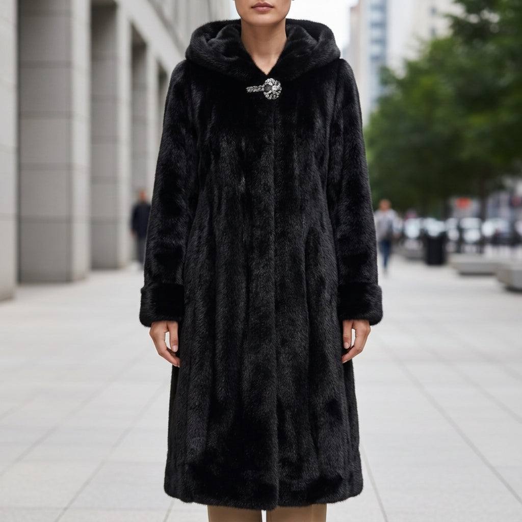 Faux Fur Hooded Coat for Women, Refined Silhouette – Valentina