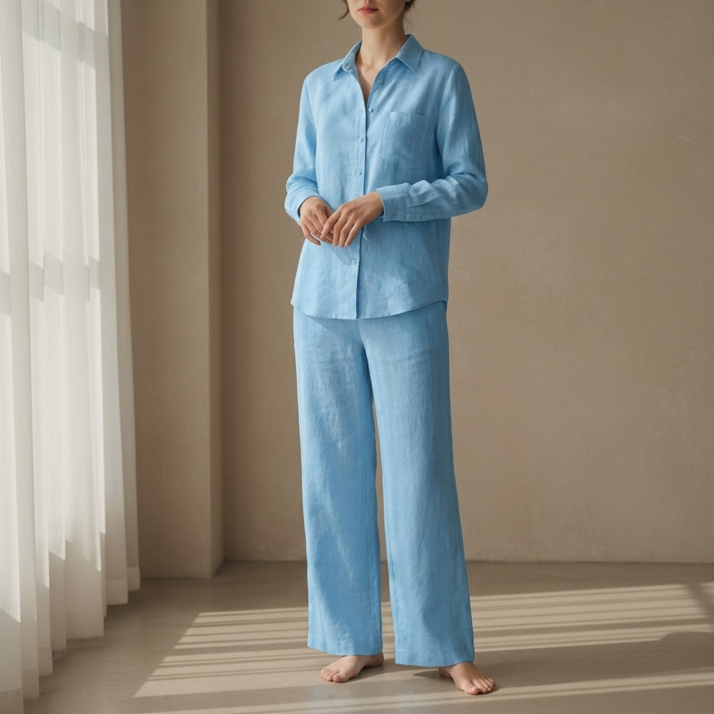 Linen Blend Shirt Trouser Set Relaxed Tailored Fit – Elara