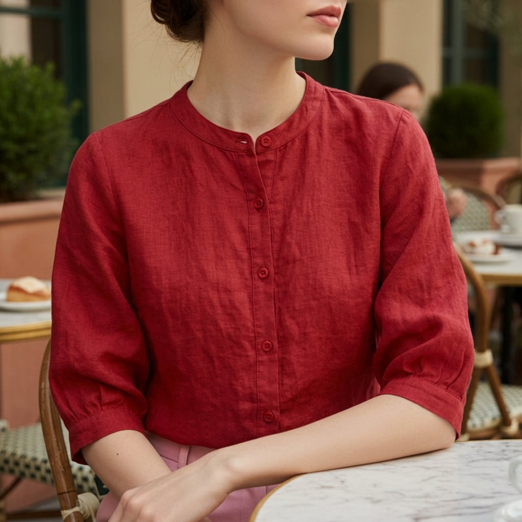 Women's Linen Blend Blouse Relaxed Fit – Elara