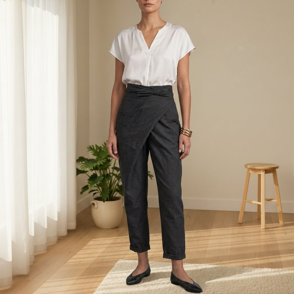 Women's High-Waist Wrap Pants Relaxed Fit – Marlowe