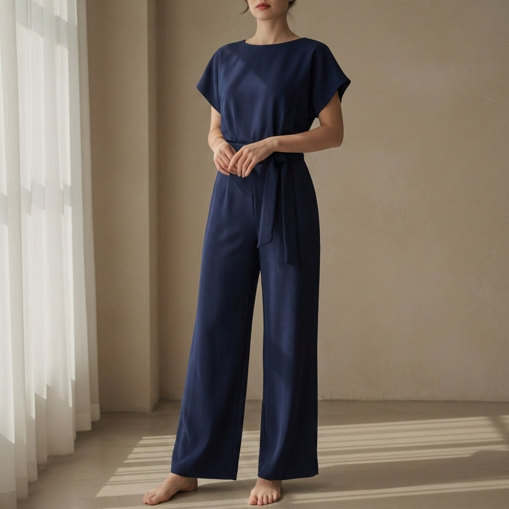 Women's Wide-Leg Jumpsuit Short Sleeve Relaxed Fit – Elara