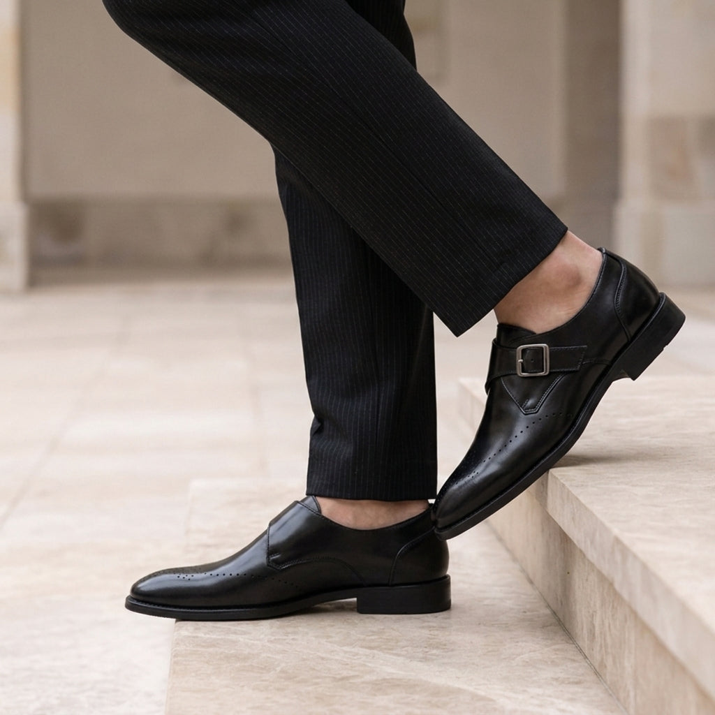 Men's Faux Leather Monk Strap Brogues Polished Loafers – Alistair